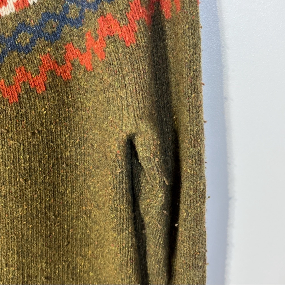 McNeal Lambswool Sweater Men’s Size Medium Green Orange Aztec Fair Isle Crewneck - Picture 5 of 15